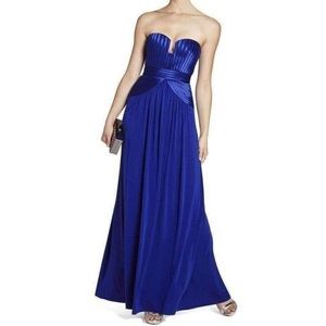 BCBGMaxazria Blue Satin Tasha Strapless Dress